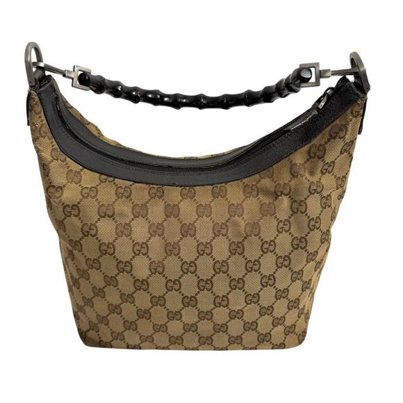 Gucci Handbags - Gucci Authentic Bamboo Handle Shoulder Bag Women's Brown Beige Monogram Canvas